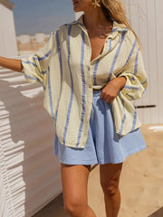 Striped Button Up Long Sleeve Shirt OutfitFlow
