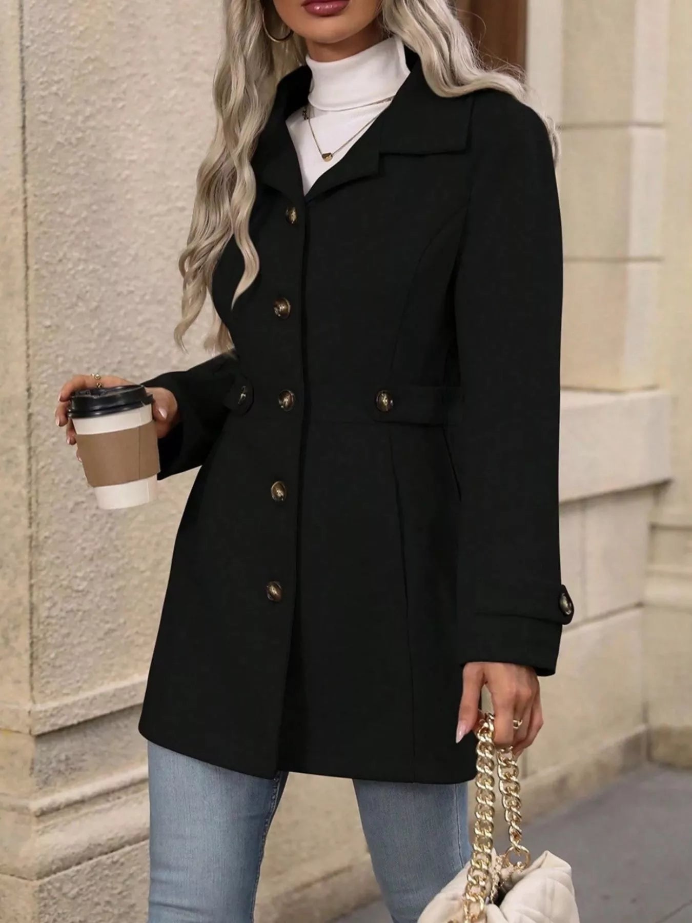 Button Up Long Sleeve Coat OutfitFlow