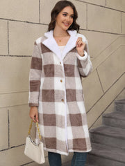 Cozy Plaid Fleece Longline Winter Coat OutfitFlow