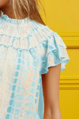 BiBi Tiered Ruffle Neck Tie Dye Top OutfitFlow