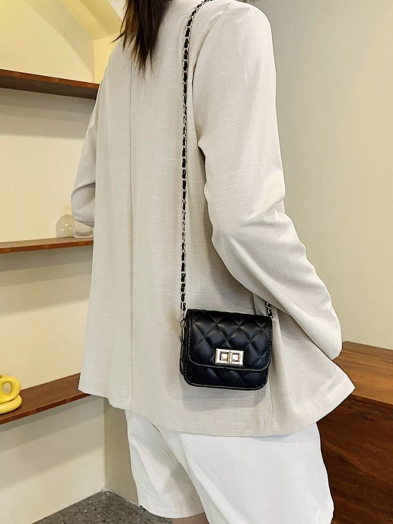 Quilted Chain Strap Crossbody Bag OutfitFlow