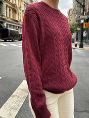 Cable-Knit Round Neck Pullover Sweater OutfitFlow