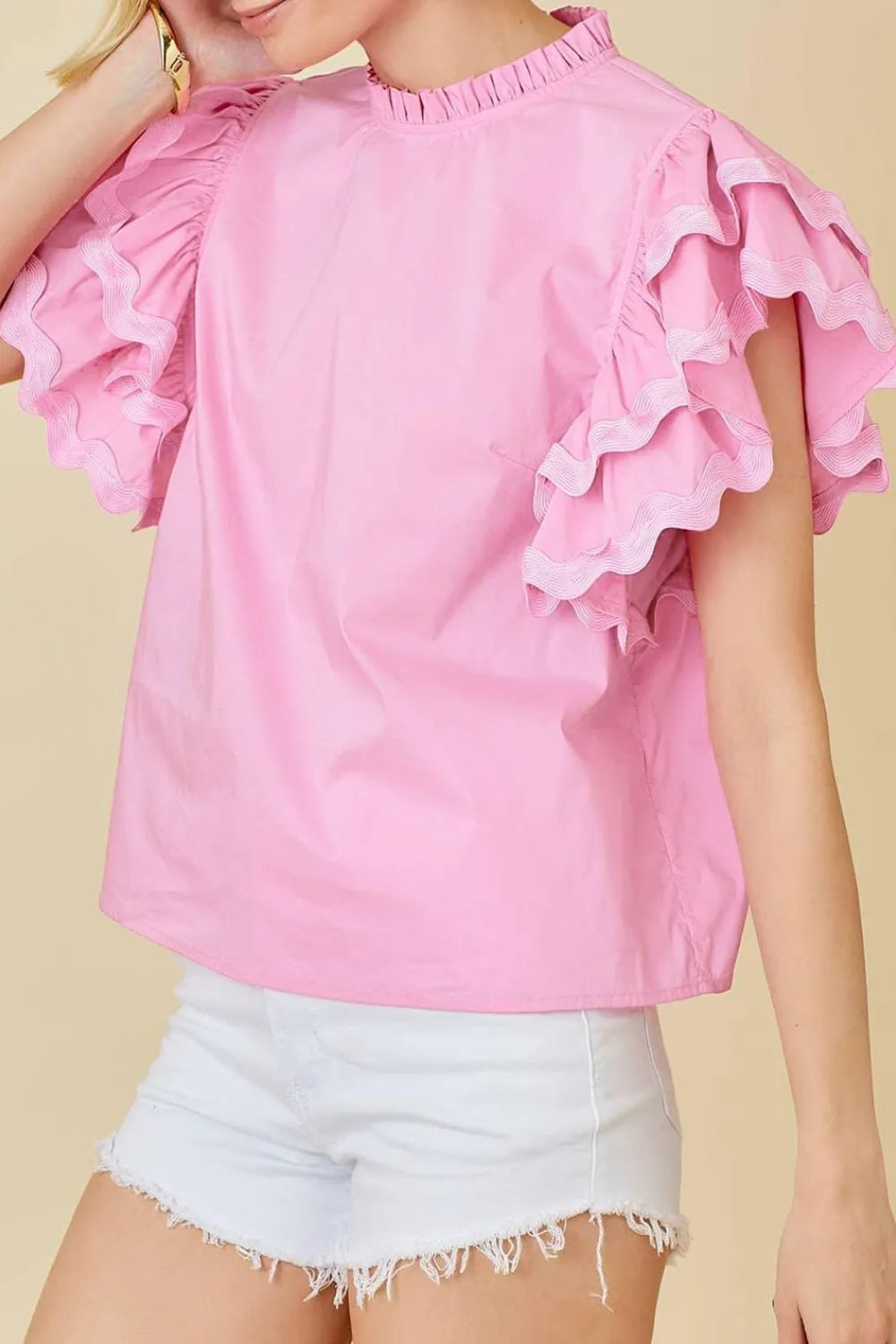 Ruffled Sleeve Frilled Collar Blouse OutfitFlow