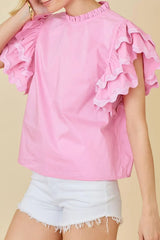 Ruffled Sleeve Frilled Collar Blouse OutfitFlow
