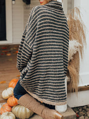 Striped Turtleneck Sweater with Pockets OutfitFlow