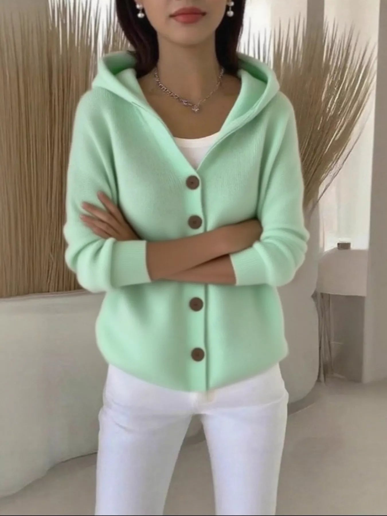 Full Size Hooded Button-Front Soft Knit Cardigan Plus Size OutfitFlow