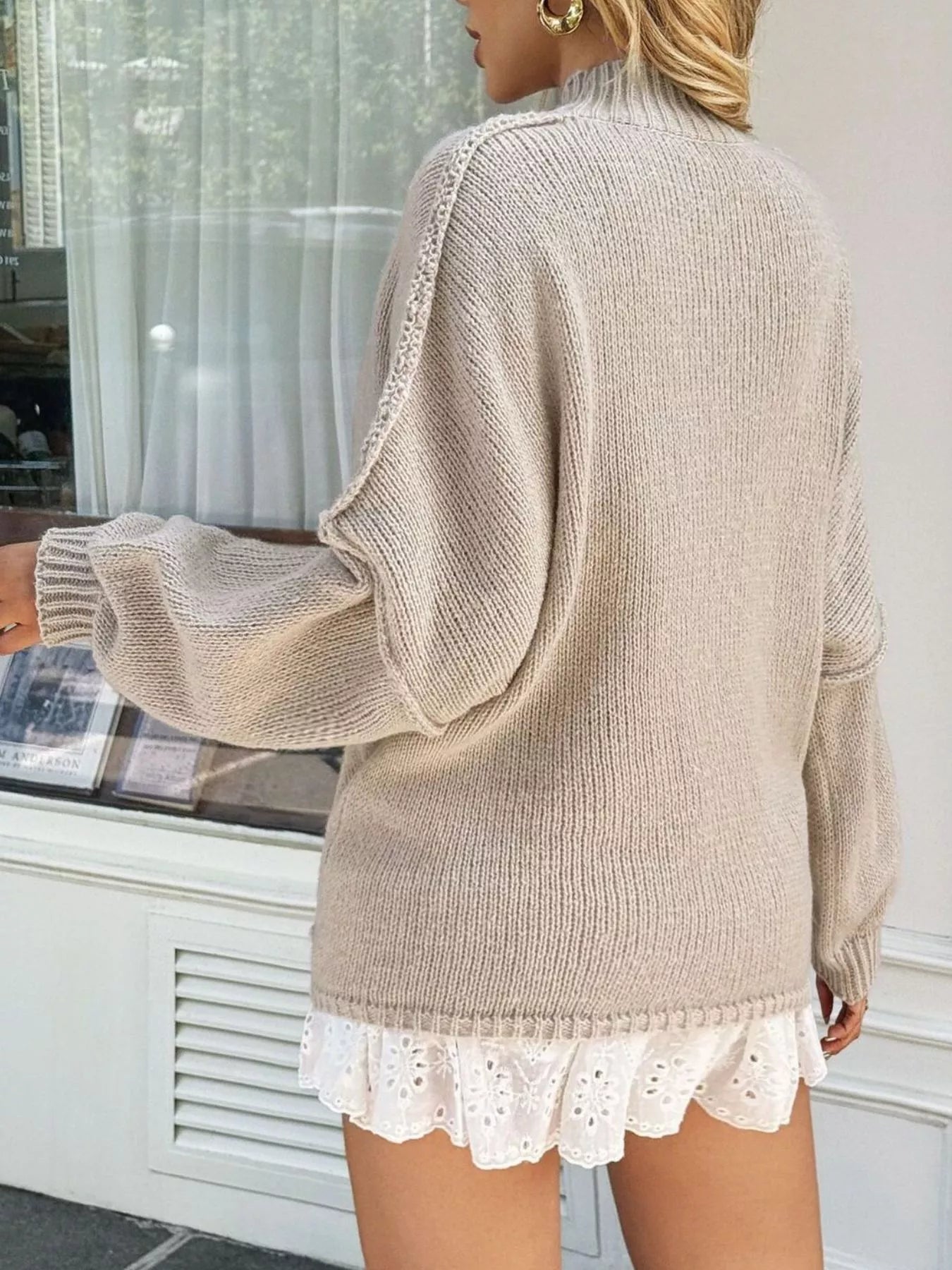 Mock Neck Drop Shoulder Sweater OutfitFlow