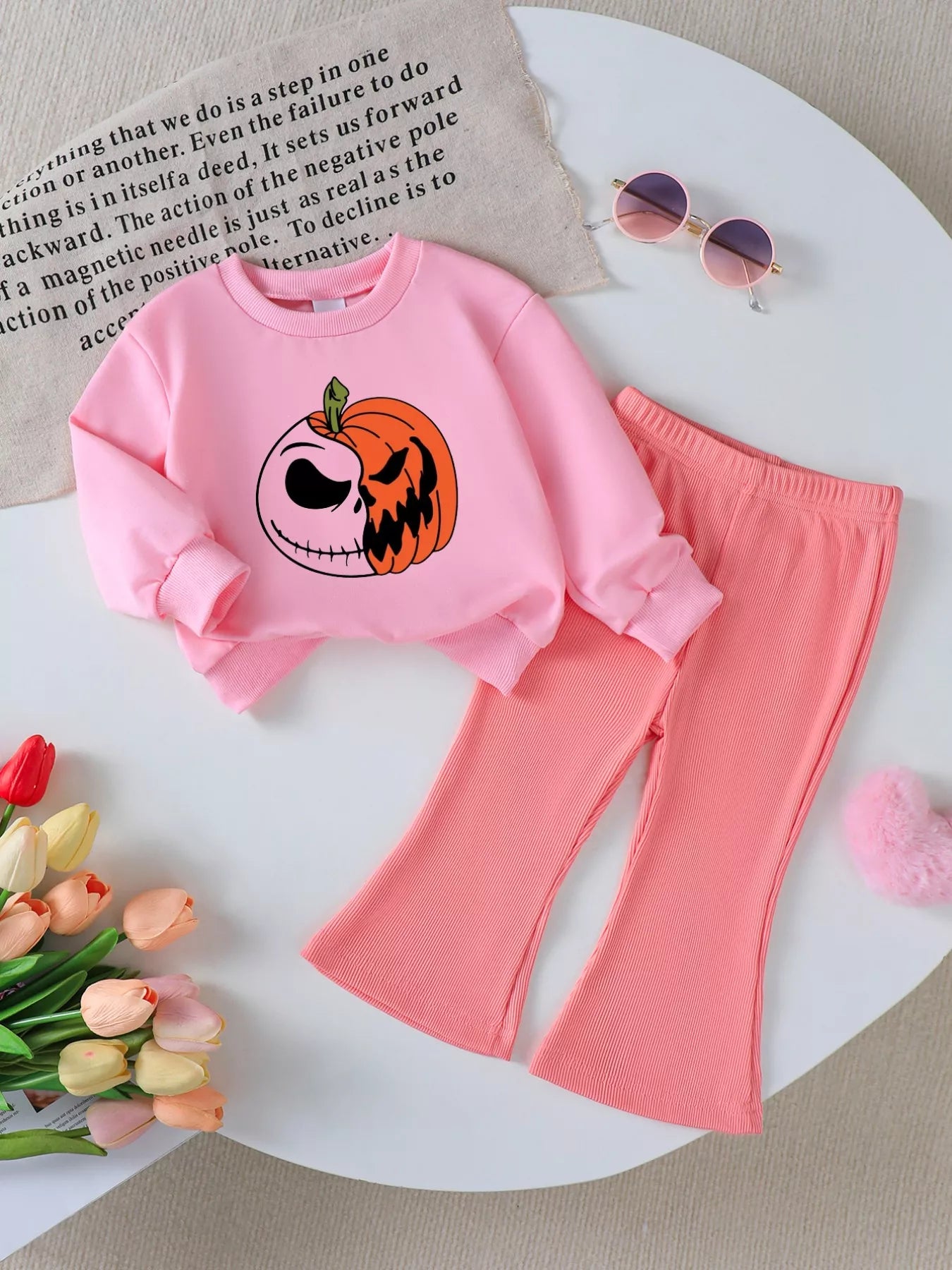 Children's Halloween Graphic Sweatshirt and Flare Pants Set Print 1 OutfitFlow