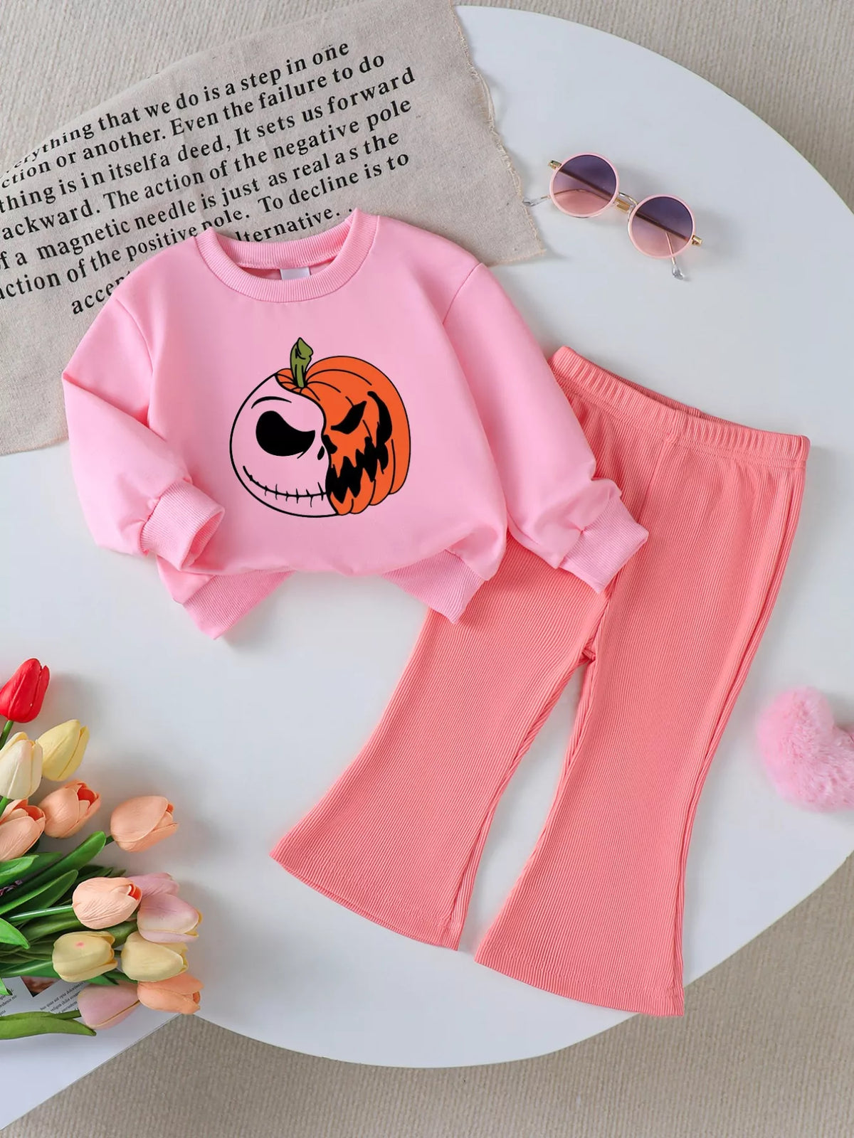 Children's Halloween Graphic Sweatshirt and Flare Pants Set Print 1 OutfitFlow