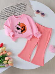 Children's Halloween Graphic Sweatshirt and Flare Pants Set Print 1 OutfitFlow