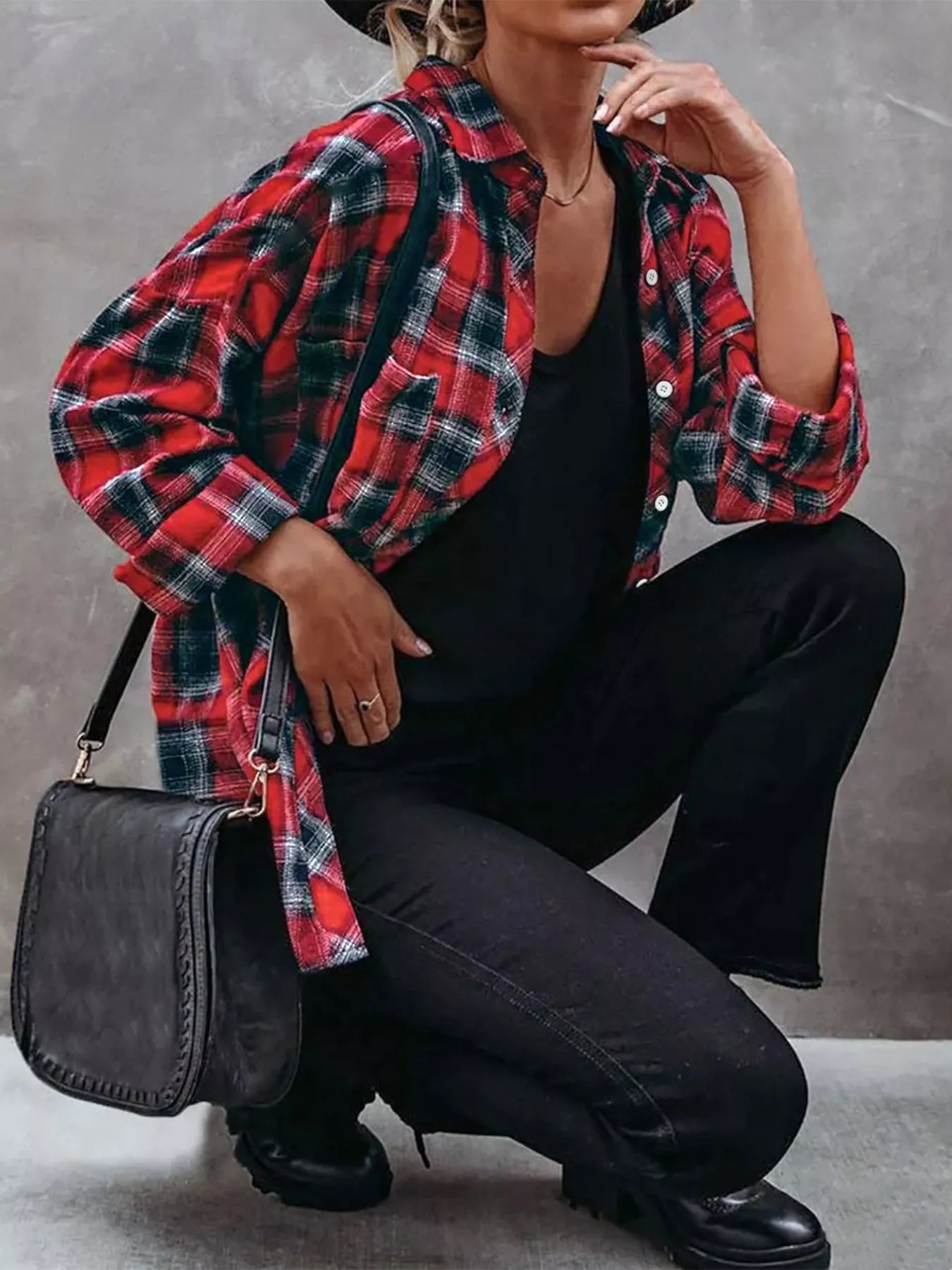 Plus Size Plaid Button-Down Shirt OutfitFlow