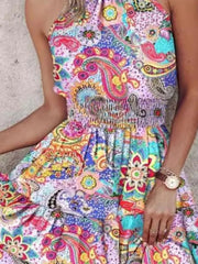 Smocked Printed Halter Neck Mini Dress OutfitFlow