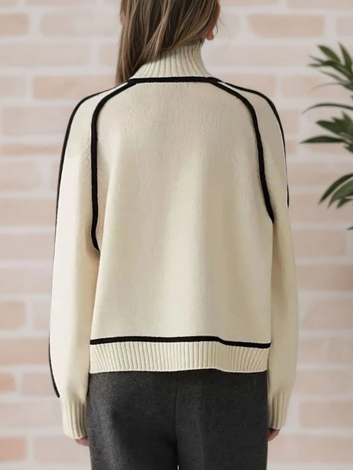 Contrast Trim Turtleneck Sweater OutfitFlow