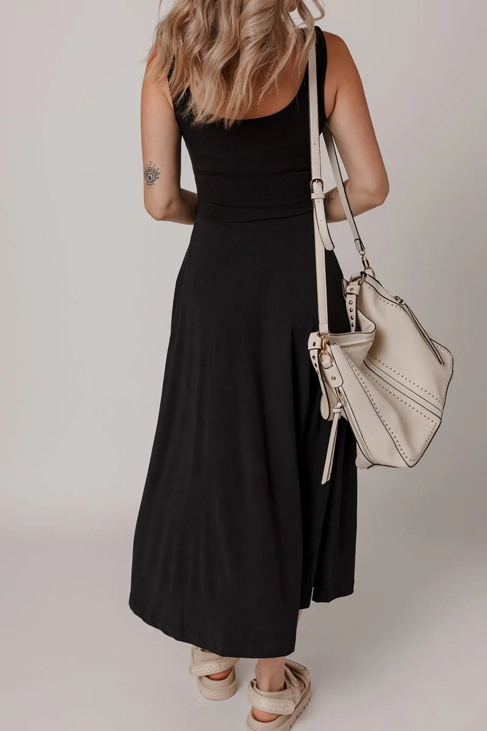 Side Slit Scoop Neck Wide Strap Dress OutfitFlow