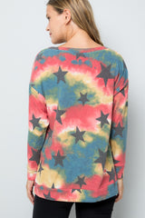 Outfit Flow - Celeste Tie-Dye Star Round Neck Long Sleeve T-Shirt