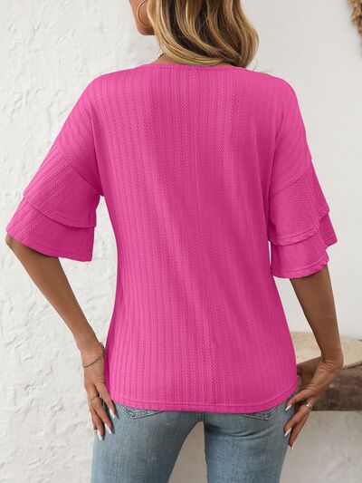 Mandy V-Neck Ruffle Half Sleeve Top OutfitFlow