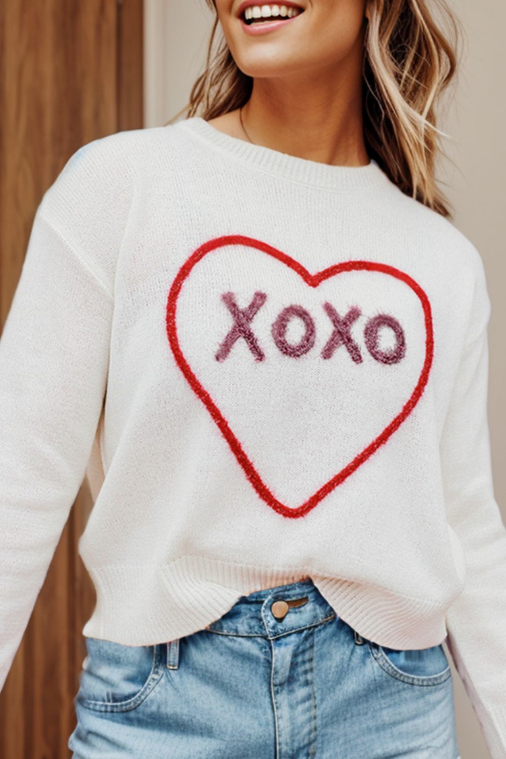 Outfit Flow - XOXO Round Neck Drop Shoulder Sweater