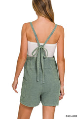 Zenana Washed Double Gauze Tie Back Rompers OutfitFlow