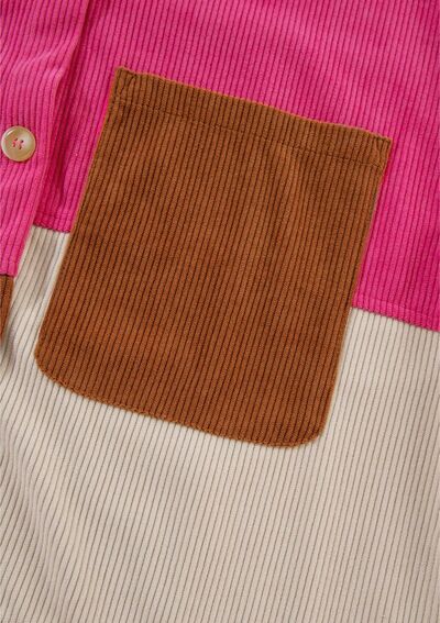 Color Block Curved Hem Corduroy Shacket with Pocket OutfitFlow