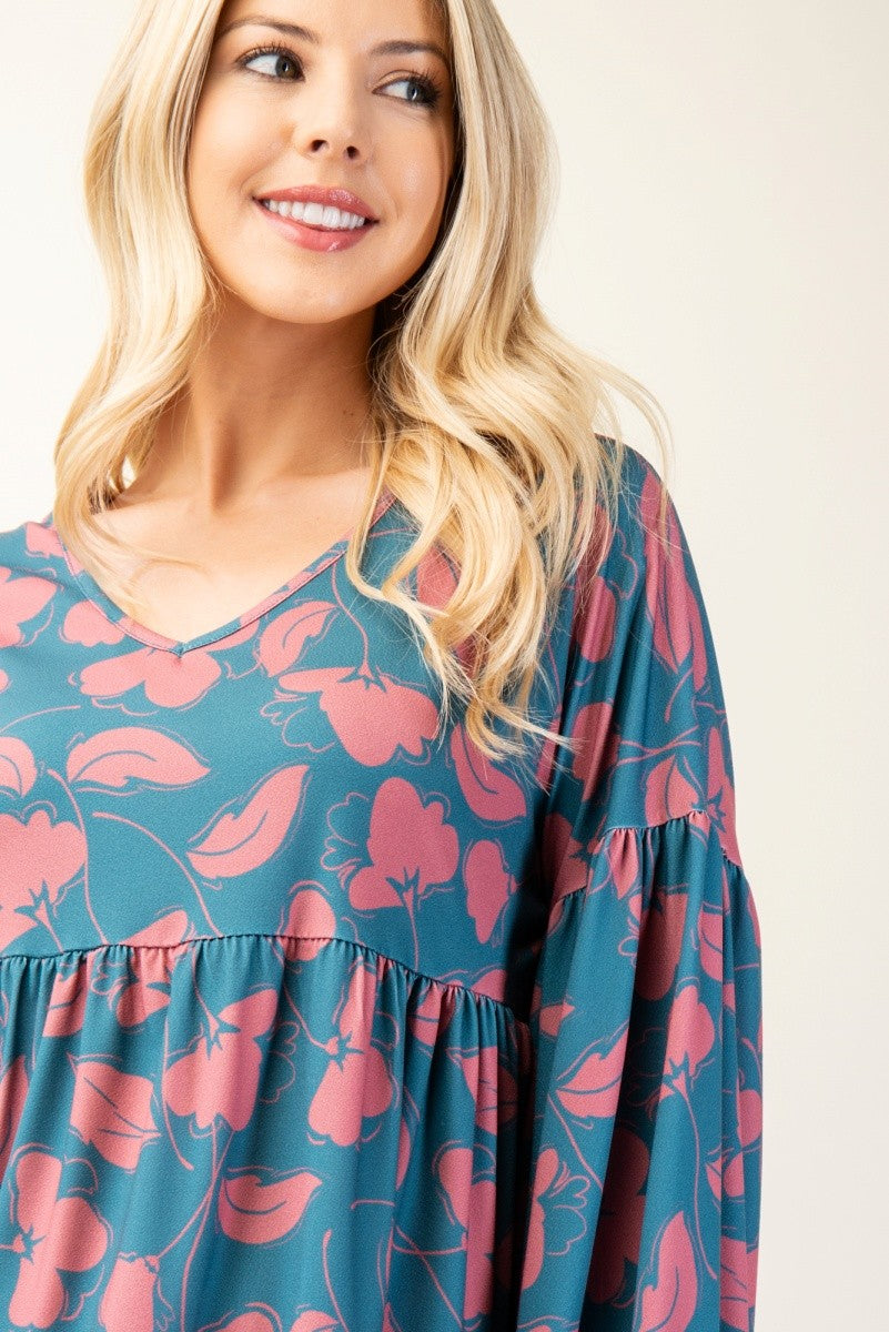 Outfit Flow - Celeste Full Size Tiered Floral V-Neck Long Sleeve Blouse