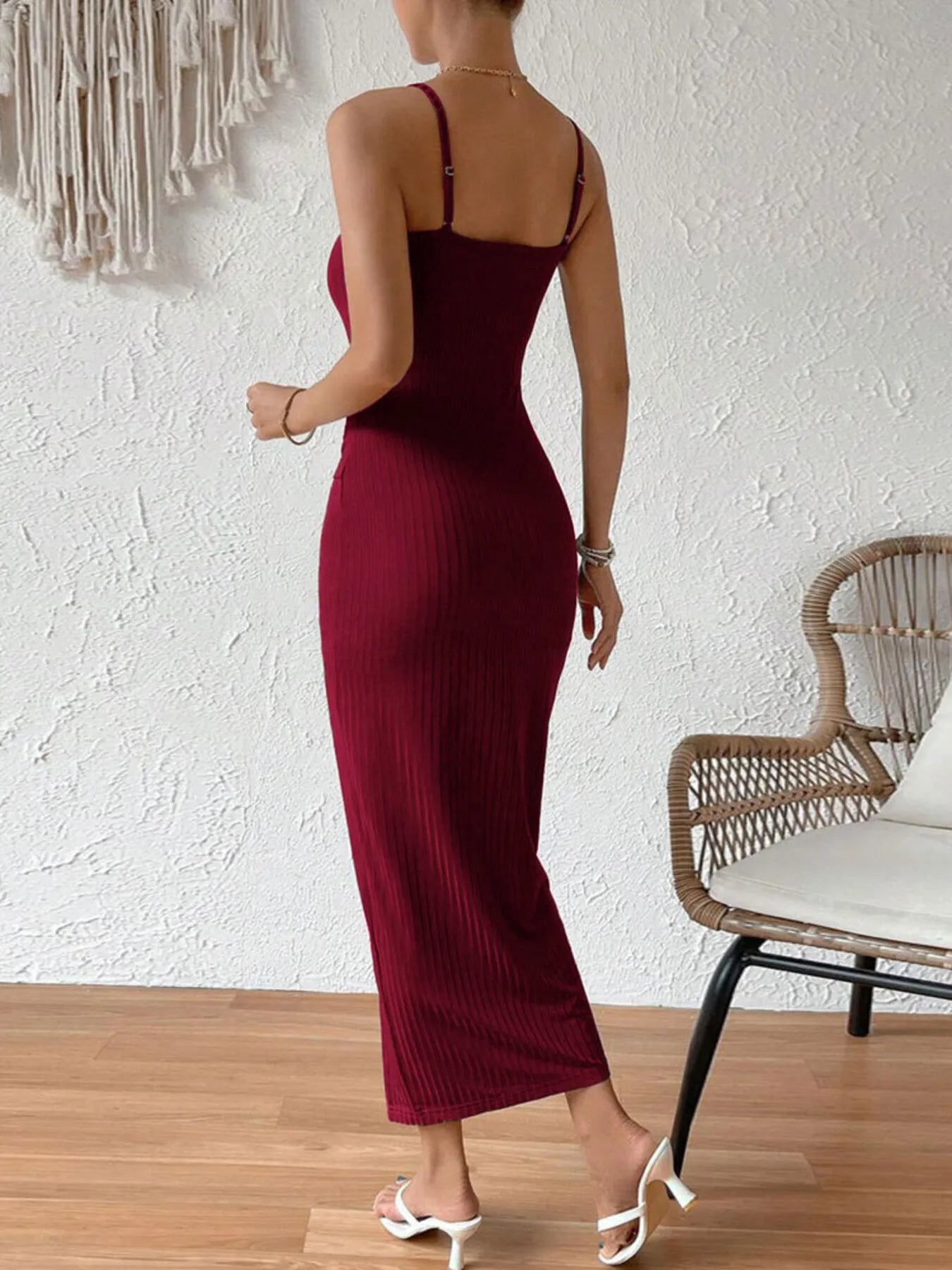 Ribbed Wrap Midi Dress with Side Slit OutfitFlow