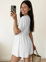 Surplice Half Sleeve Wrap Romper OutfitFlow