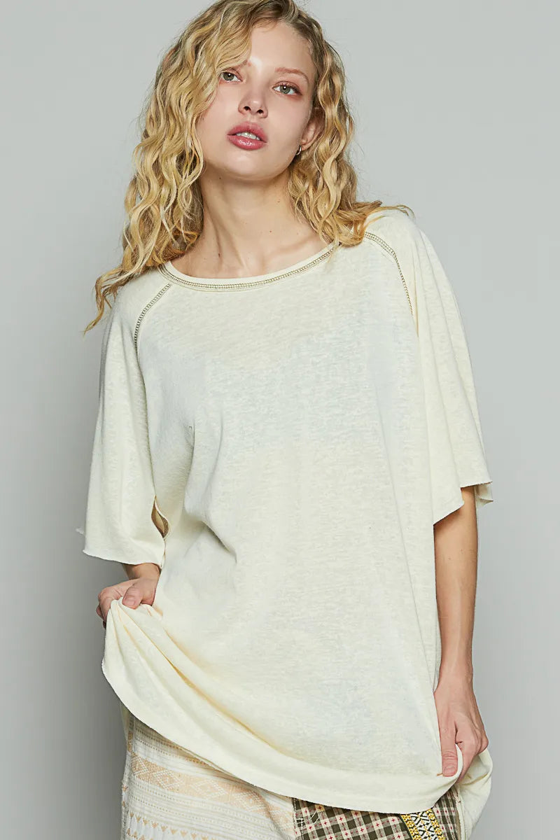 POL Contrast Stitching Half Sleeve Oversized T-Shirt OutfitFlow