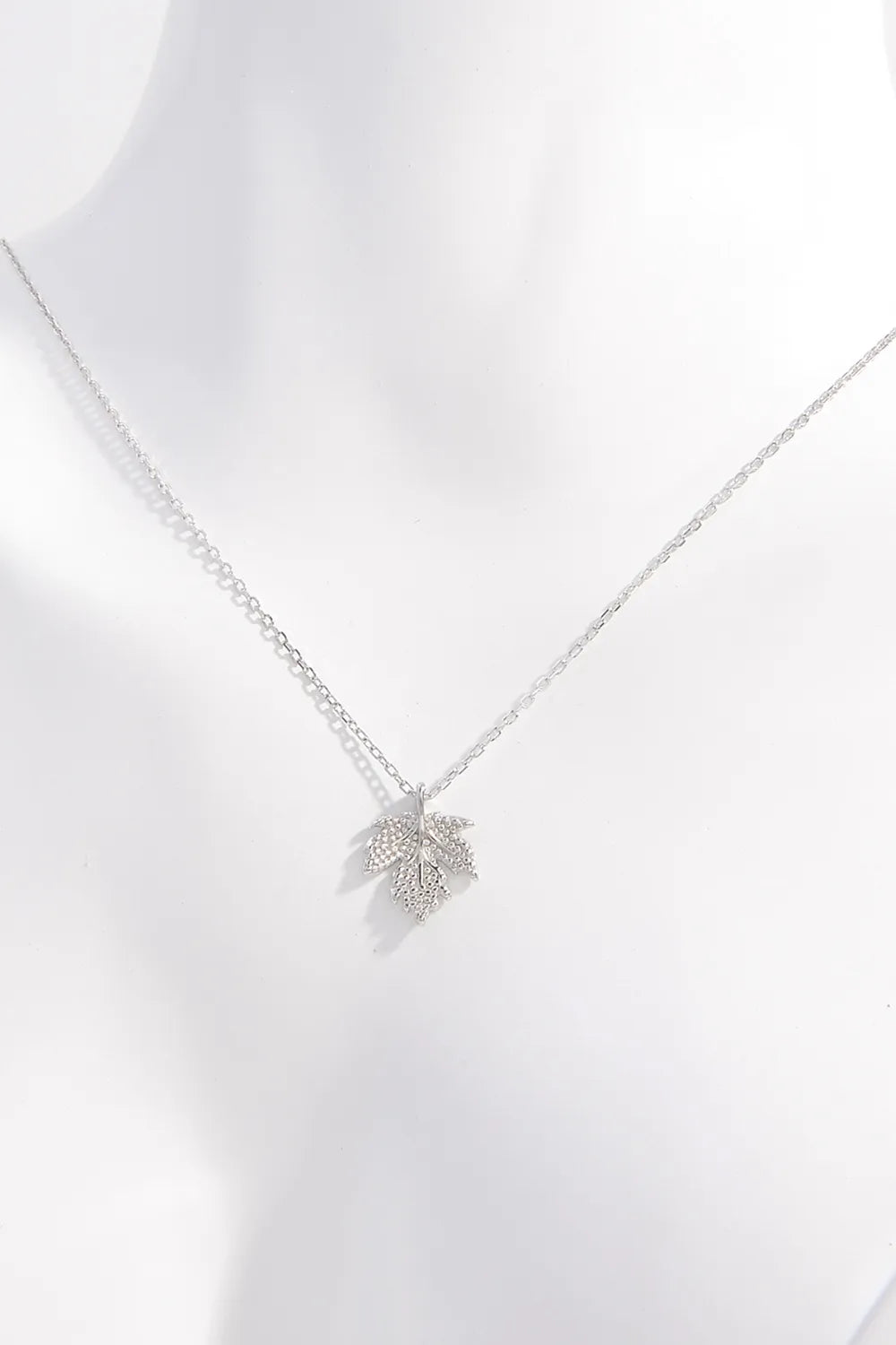 925 Sterling Silver Zircon Maple Leaf Necklace OutfitFlow