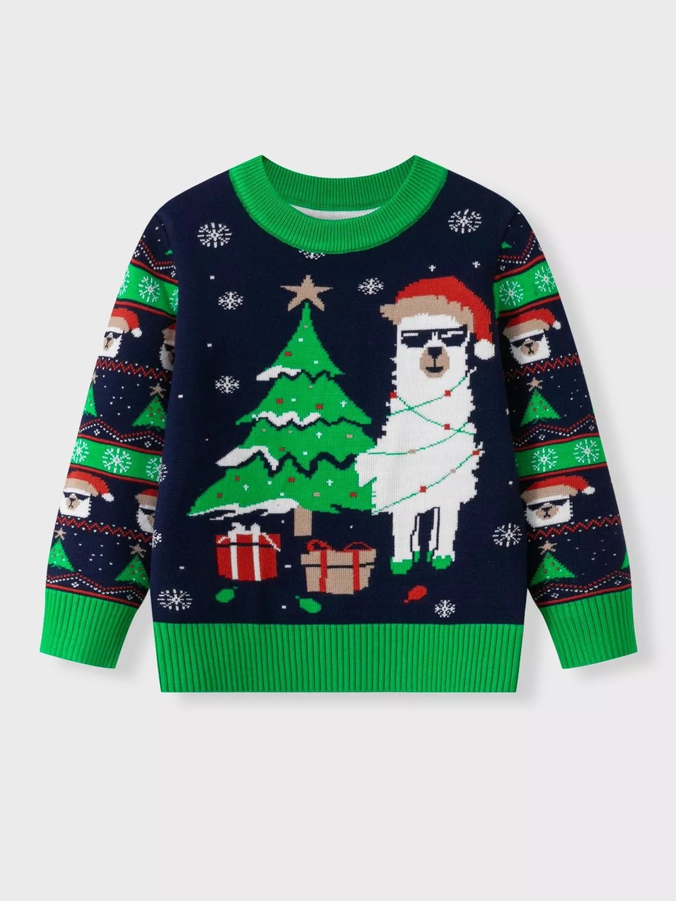 Children's Christmas Tree Round Neck Sweater White OutfitFlow