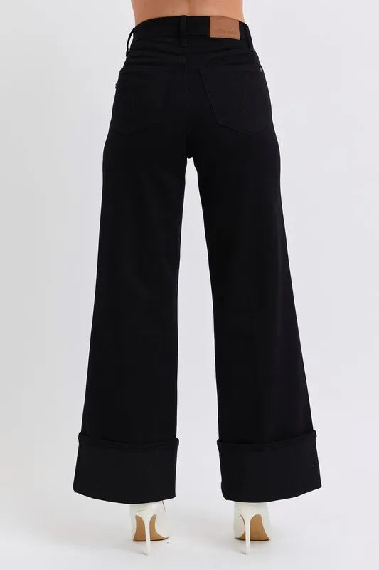 Judy Blue Full Size High Waist Reto Wide Leg W/ Cuff Plus Size OutfitFlow
