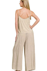 Zenana Woven Acid Crinkle Washed Cami & Pants 2 Piece Set OutfitFlow