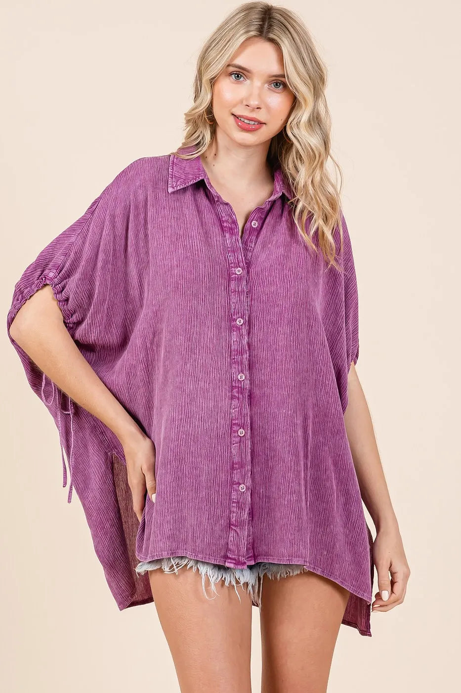 Mittoshop Mineral Wash Loose Fit Button Down Shirt OutfitFlow