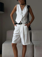 V-Neck Vest and Pants Two-Piece Blazer Set OutfitFlow