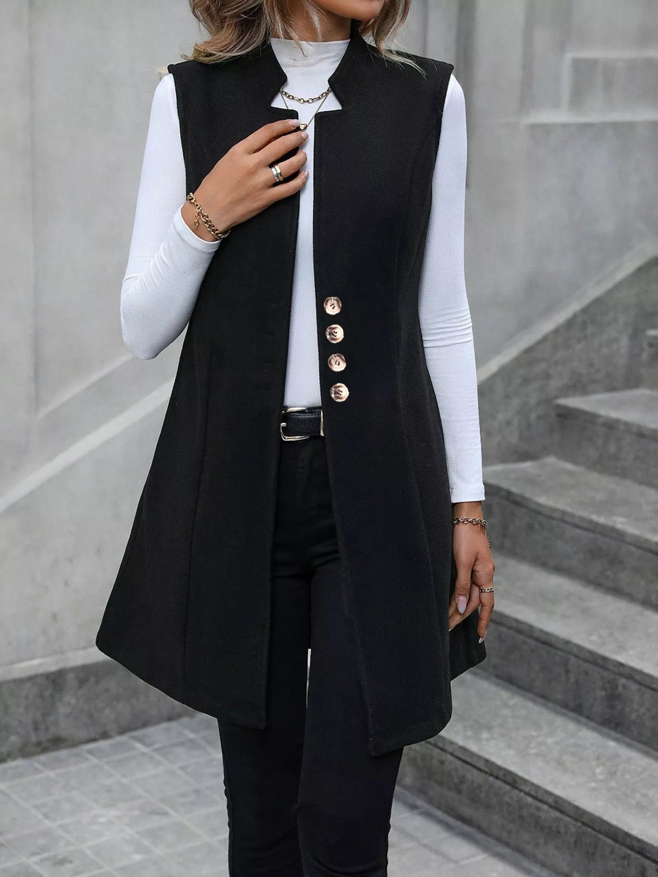 Button-Down Longline Vest Coat Trendsi