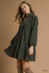 Umgee Corduroy Tiered Babydoll Dress OutfitFlow