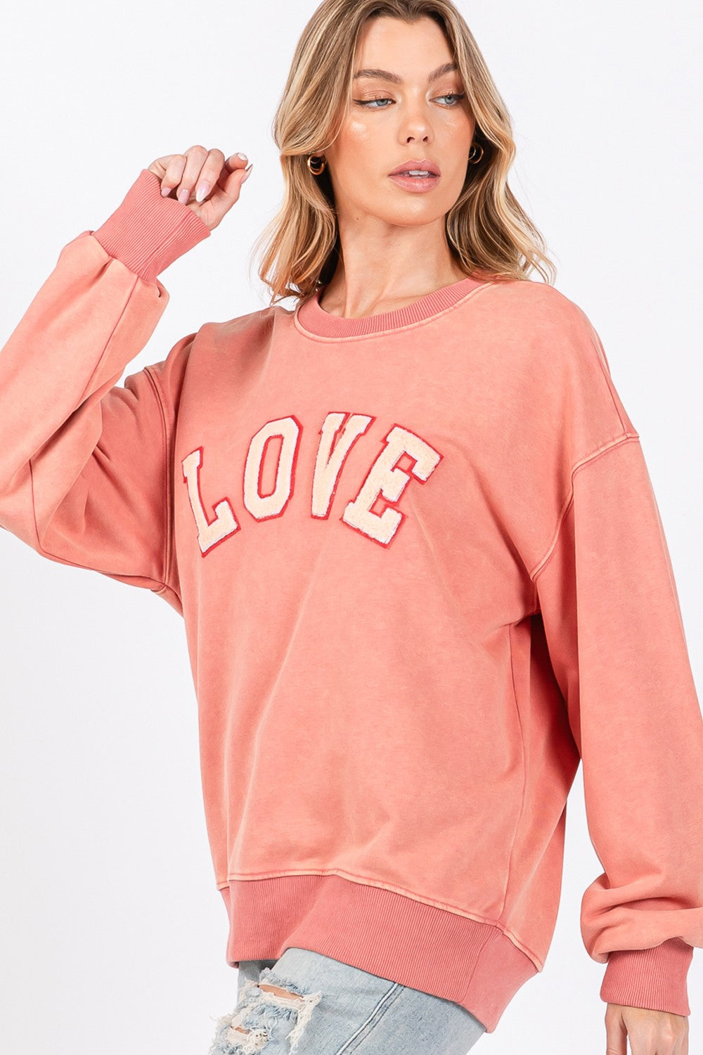 Outfit Flow - SAGE + FIG LOVE Path Applique Drop Shoulder Sweatshirt