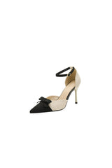 Bow Point Toe Stiletto Pumps Beige OutfitFlow
