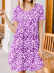 Leopard Print Short Sleeve Casual Dress OutfitFlow