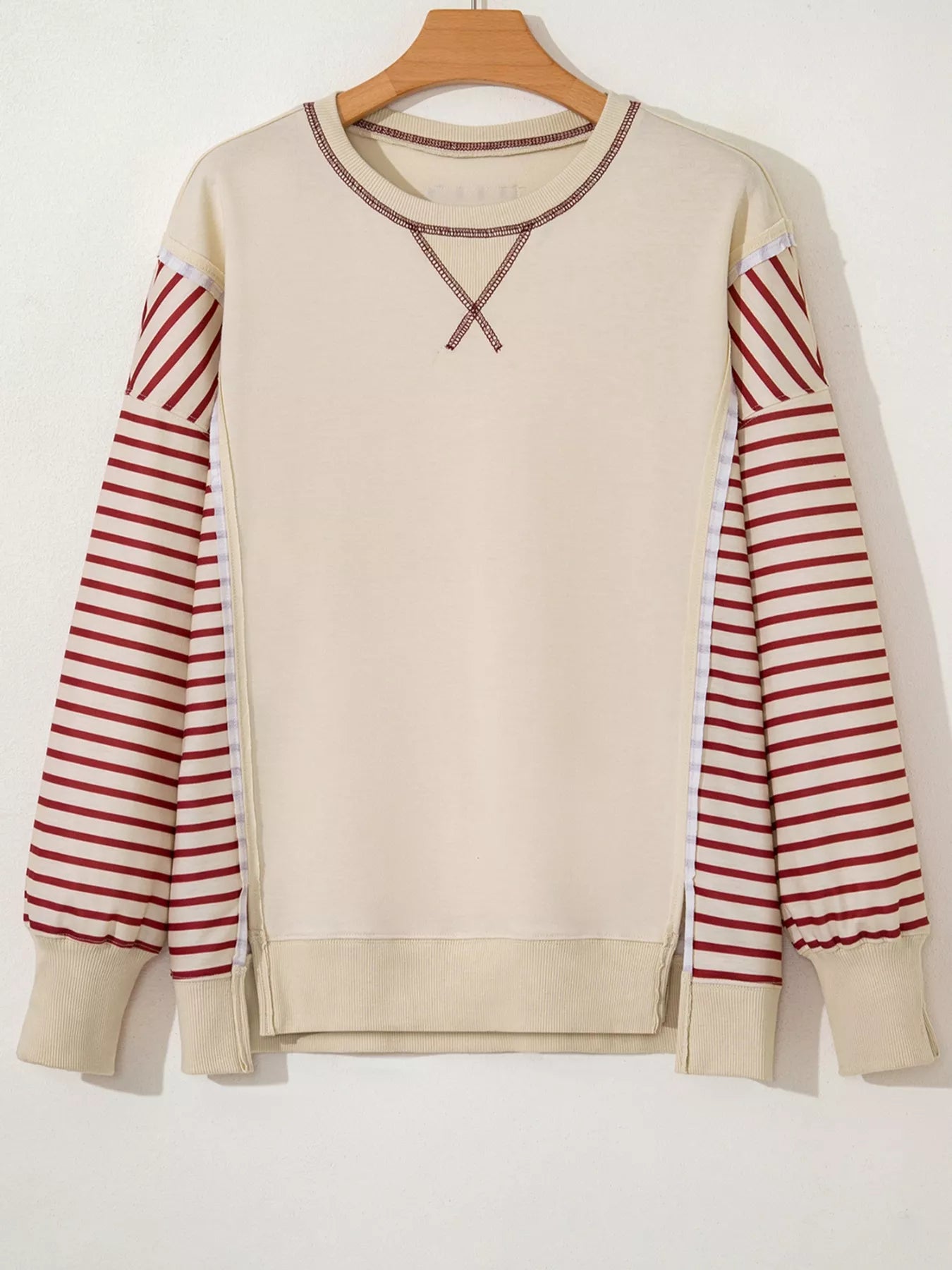 Stripe Sleeve Patchwork Casual Sweatshirt Trendsi
