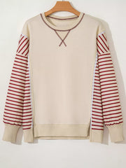 Stripe Sleeve Patchwork Casual Sweatshirt Trendsi
