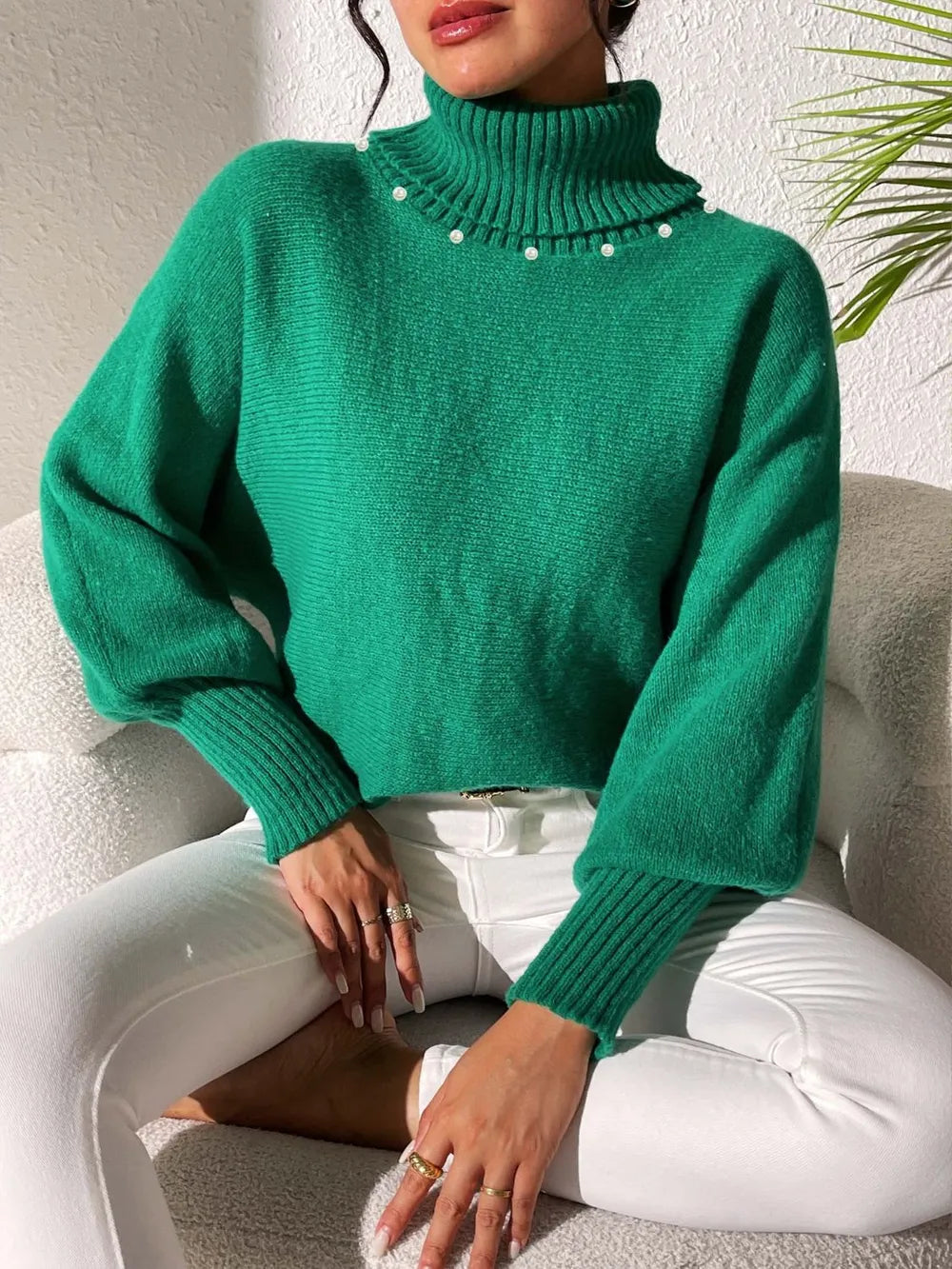 Turtleneck Long Sleeve Sweater OutfitFlow