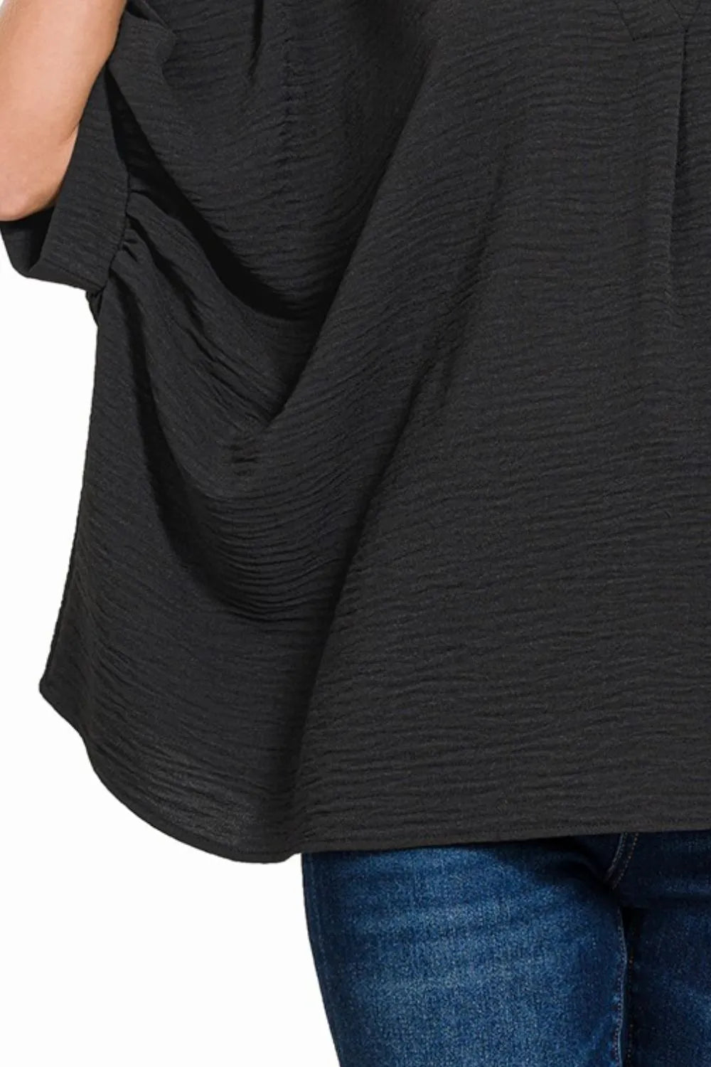 Zenana Woven Airflow V-neck Puff Half Sleeve Top OutfitFlow