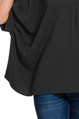 Zenana Woven Airflow V-neck Puff Half Sleeve Top OutfitFlow