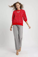 Umgee Jacquard Knit Puff Sleeve Sweater OutfitFlow