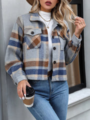 Plaid Oversized Button-Up Cropped Jacket OutfitFlow