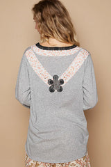 POL Lace Flower Patch Long Sleeve T-Shirt OutfitFlow
