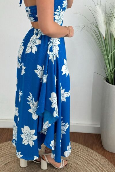 Smocked Printed Halter Neck Dress OutfitFlow