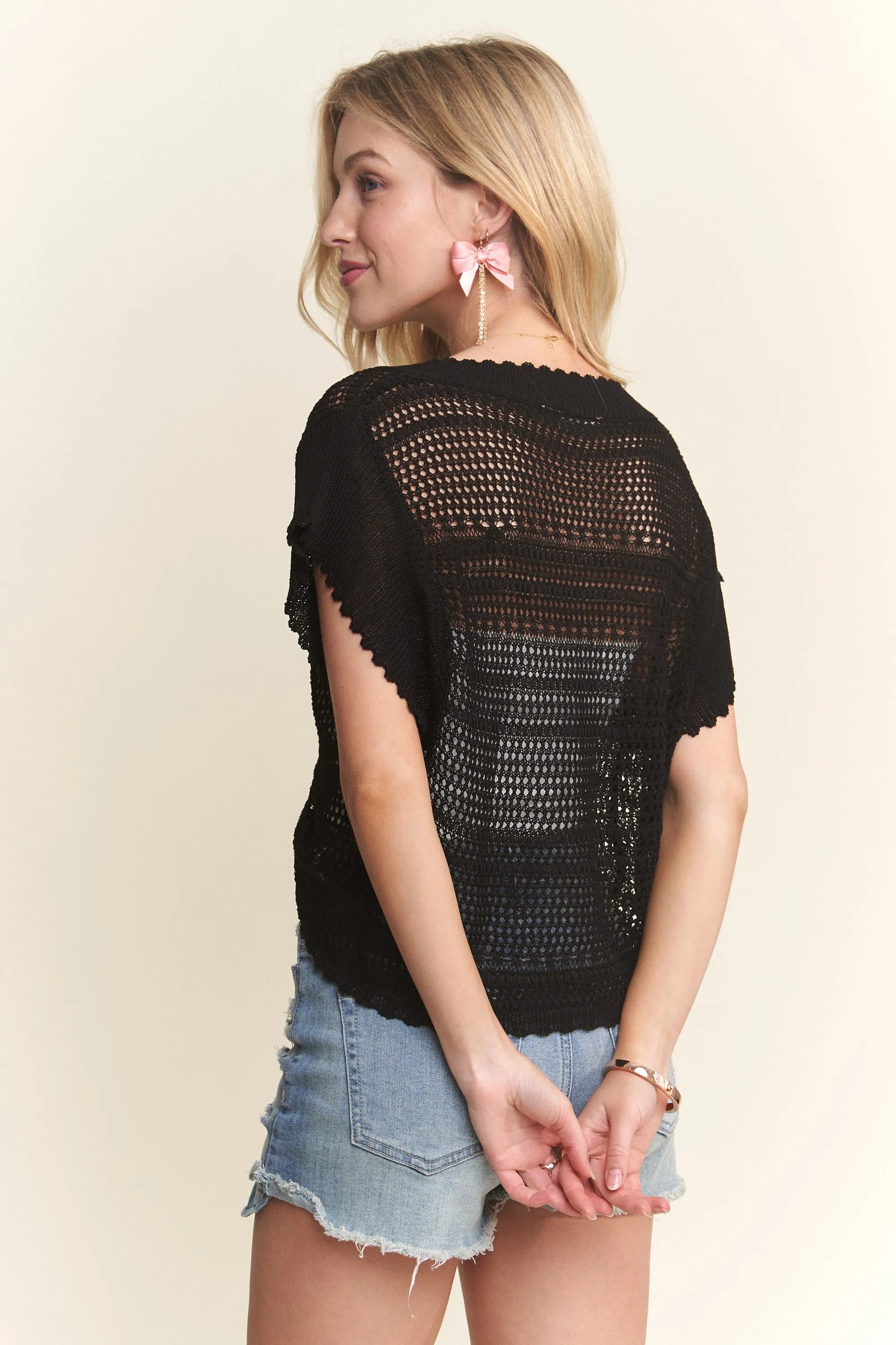 ADORA Drawstring Detail Crochet Top OutfitFlow