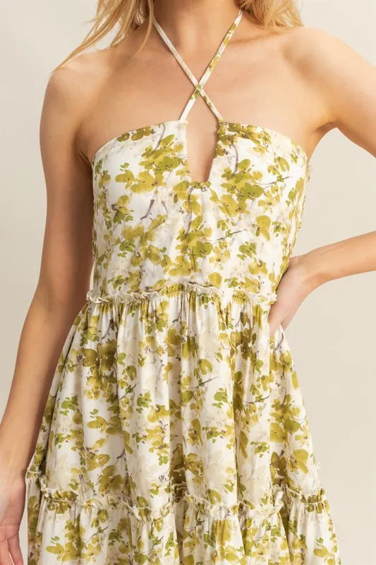 HYFVE Floral Print Halter Neck Tiered Mini Dress OutfitFlow