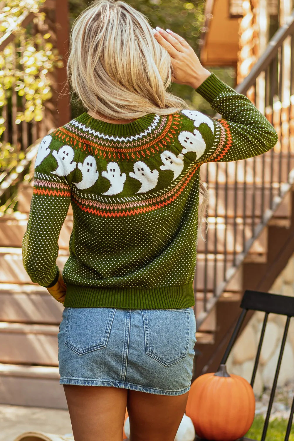 Ghost Round Neck Long Sleeve Sweater OutfitFlow